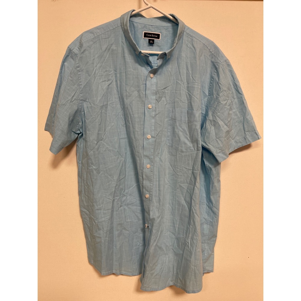 Club Room Mens XXL Light Blue Short Sleeve Button Down Shirt Textured Pocket
